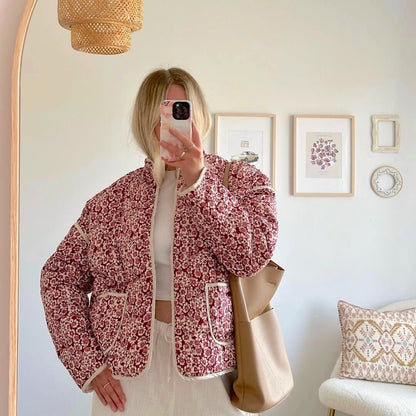 Giacca Trapuntata, Giacca a Fiori Oversize da Donna-XS-Modaso