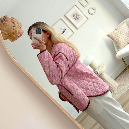 Giacca Trapuntata Rosa a Fiori da Donna, Oversize-Modaso