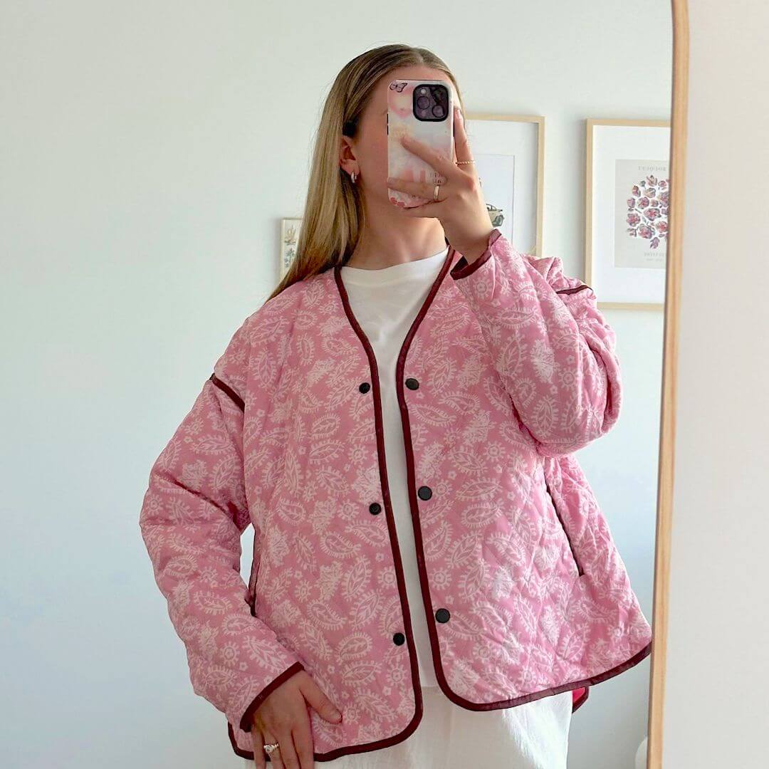 Giacca Trapuntata Rosa a Fiori da Donna, Oversize-Modaso