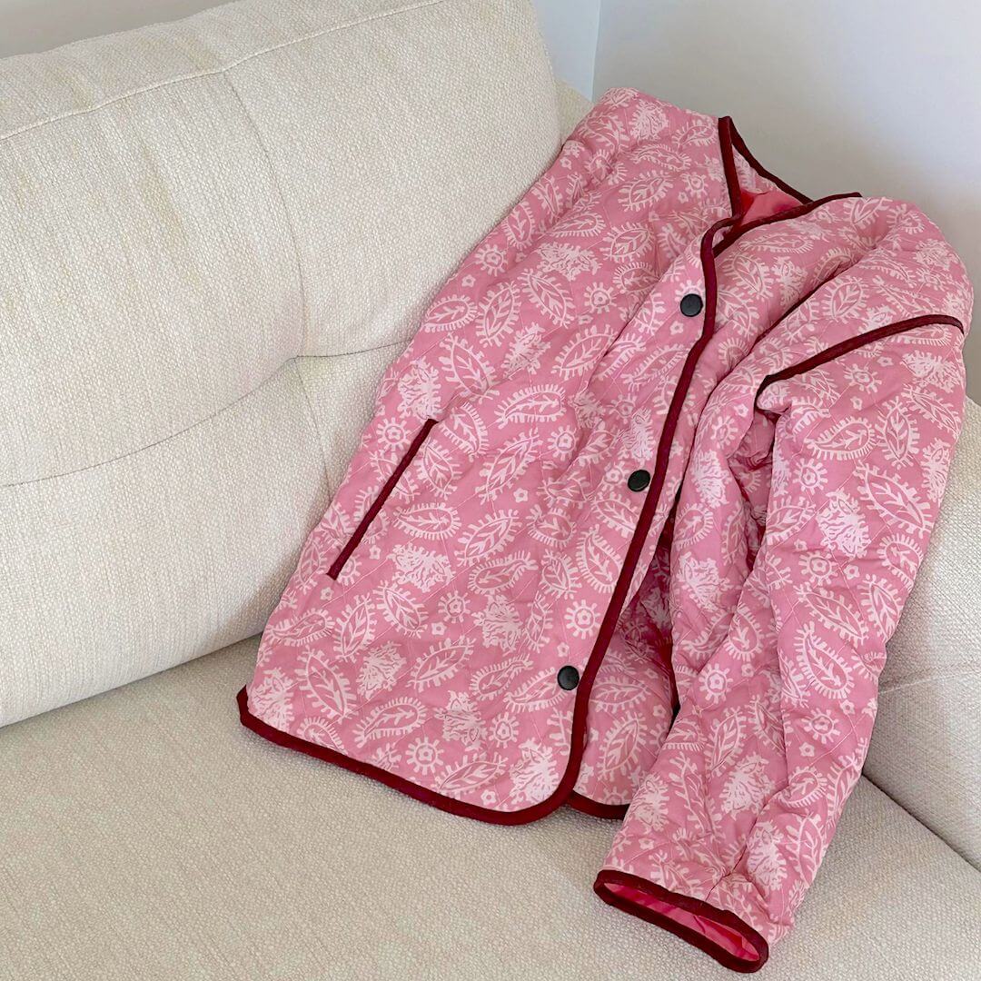 Giacca Trapuntata Rosa a Fiori da Donna, Oversize-Modaso