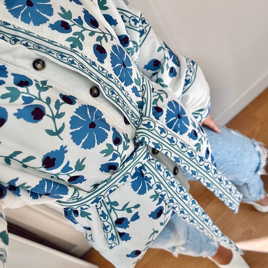 Giacca Trapuntata a Fiori da Donna, Bianca con Cintura-Modaso