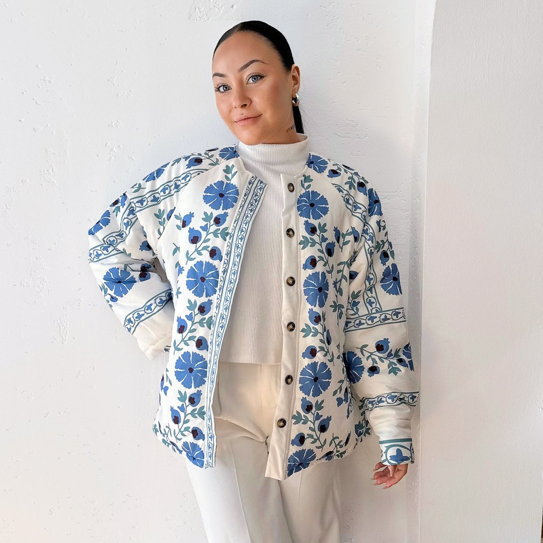 Giacca Trapuntata a Fiori da Donna, Bianca con Cintura-S-Modaso