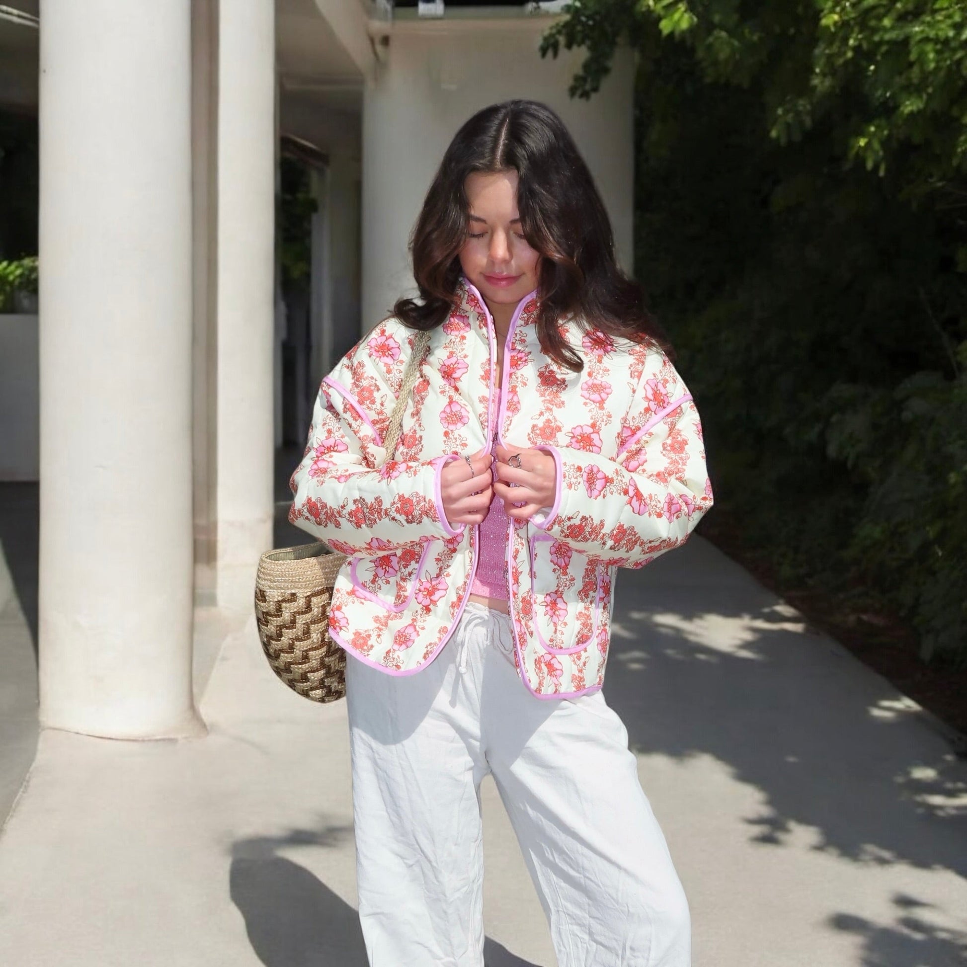Giacca Trapuntata a Fiori da Donna Oversize-Modaso