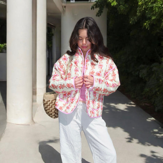 Giacca Trapuntata a Fiori da Donna Oversize-Modaso