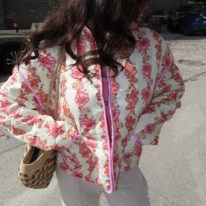 Giacca Trapuntata a Fiori da Donna Oversize-S-Modaso