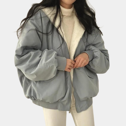 Giacca bomber invernale | Calda | Foderata in pile | Giacca oversize | Giacca invernale da donna-Blu-S-Modasso