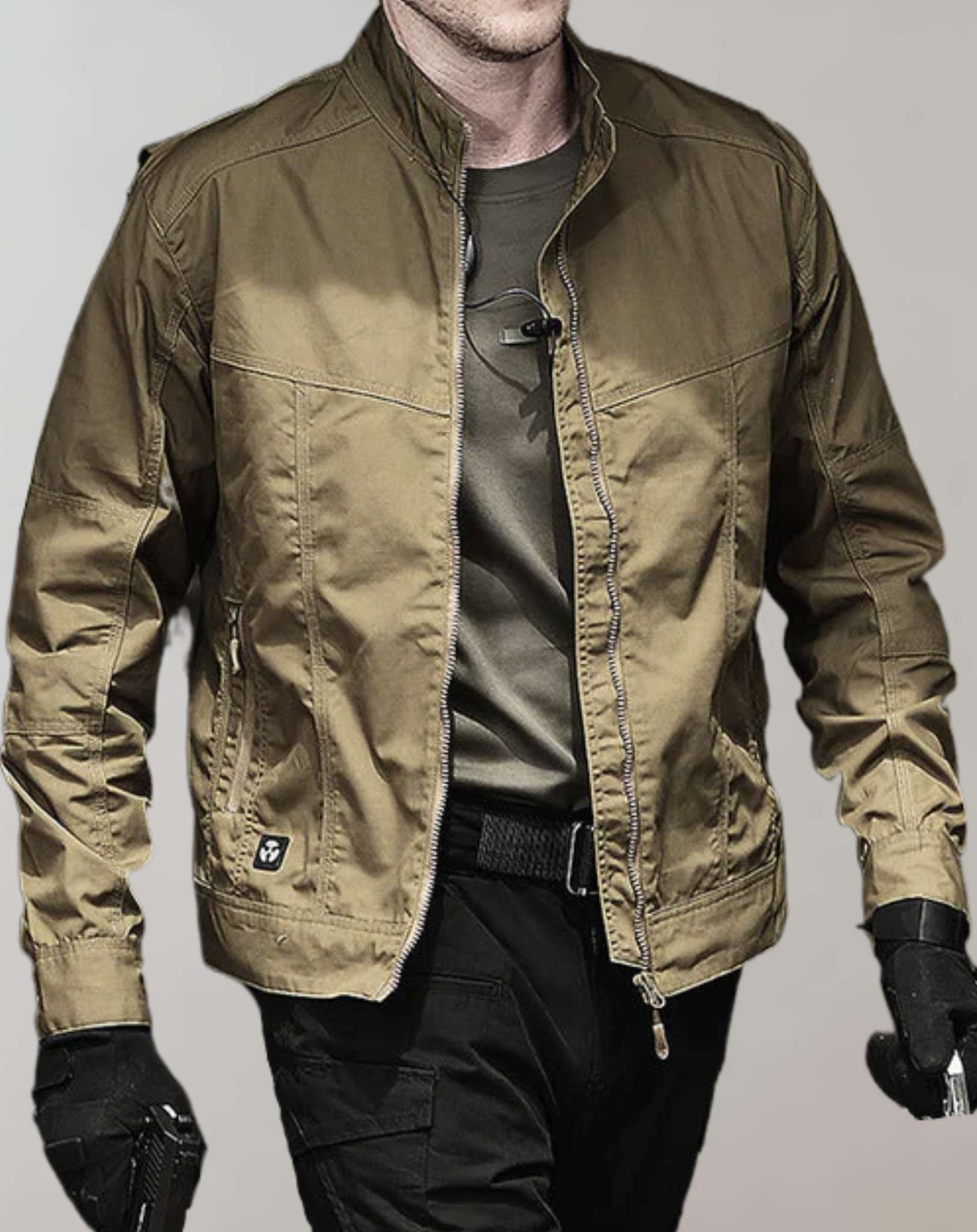 Giacca da uomo - Giacca estiva leggera verde con cerniera-Khaki-M-Modasso