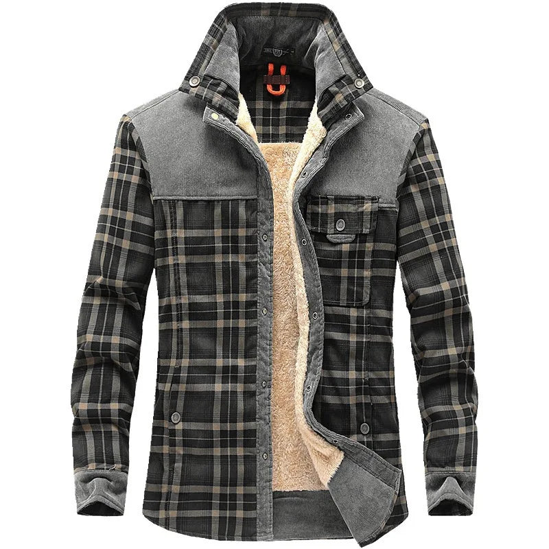 Giacca da uomo - Plaid - Button-Up - Giacca foderata in pile | Giacca camicia-Grigio-S-Modasso