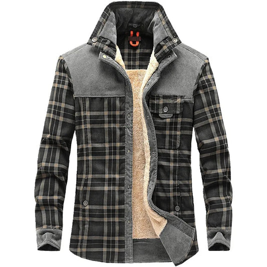 Giacca da uomo - Plaid - Button-Up - Giacca foderata in pile | Giacca camicia-Grigio-S-Modasso