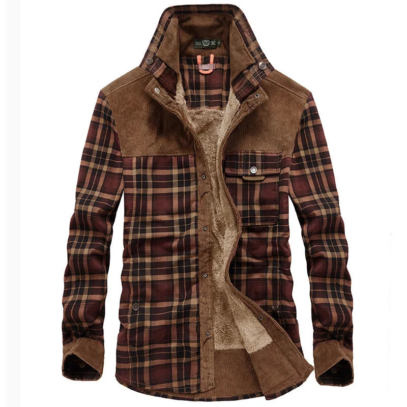 Giacca da uomo - Plaid - Button-Up - Giacca foderata in pile | Giacca camicia-Marrone-S-Modasso