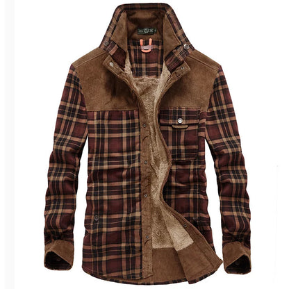 Giacca da uomo - Plaid - Button-Up - Giacca foderata in pile | Giacca camicia-Marrone-S-Modasso