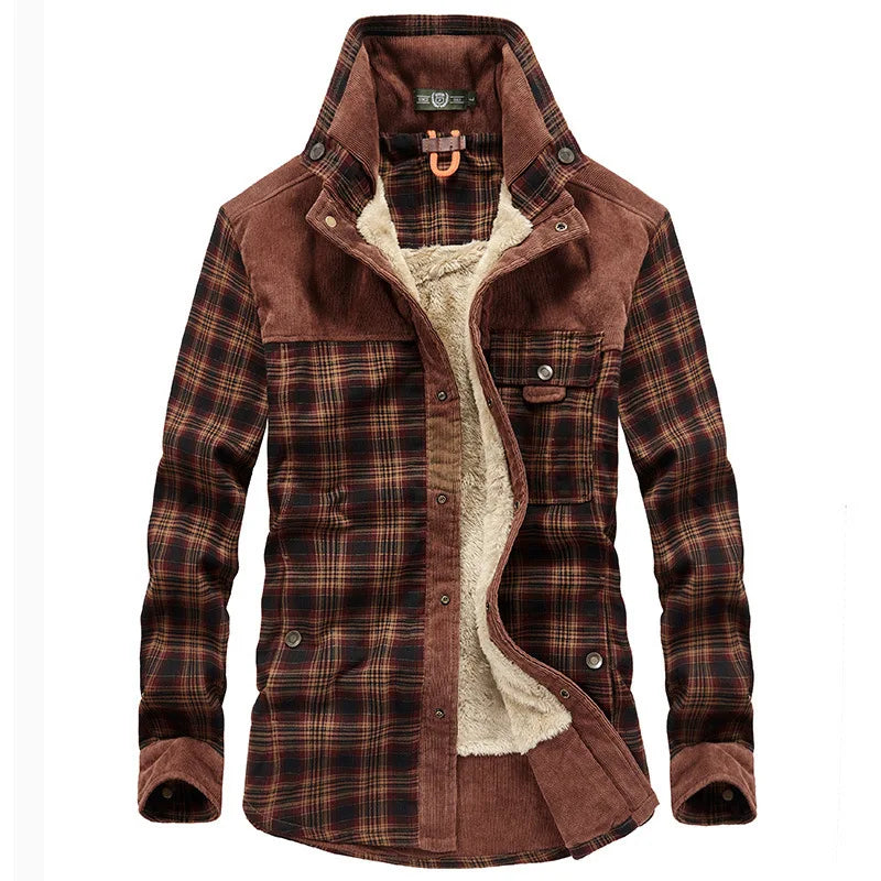 Giacca da uomo - Plaid - Button-Up - Giacca foderata in pile | Giacca camicia-Rosso-S-Modasso