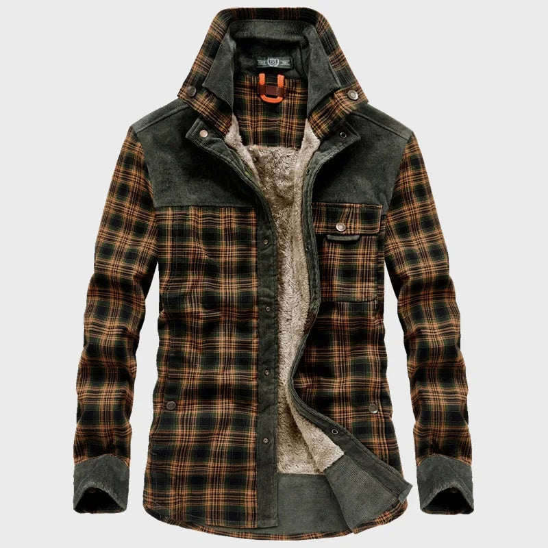 Giacca da uomo - Plaid - Button-Up - Giacca foderata in pile | Giacca camicia-Verde-S-Modasso
