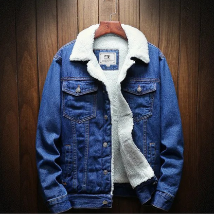Giacca denim Essentials | Giacca invernale da uomo con fodera in pile-Blu scuro-XS-Modasso