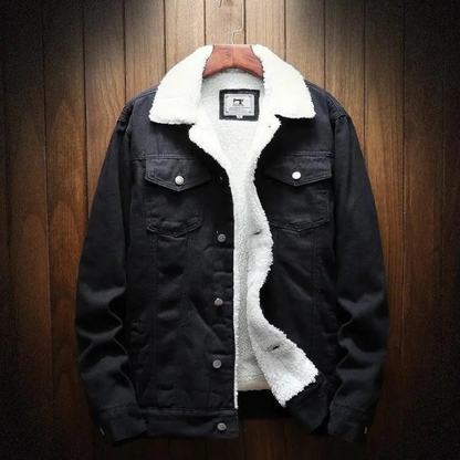 Giacca denim Essentials | Giacca invernale da uomo con fodera in pile-Nero-XS-Modasso