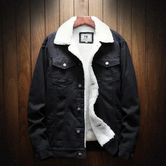 Giacca denim Essentials | Giacca invernale da uomo con fodera in pile-Nero-XS-Modasso