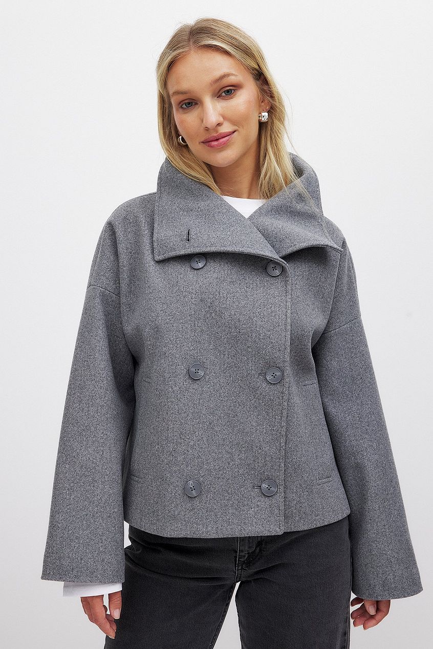 Giacca di lana - Cappotto corto doppiopetto da donna per l'autunno-Modaso