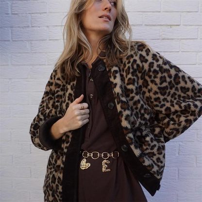Giacca estiva, Stampa leopardata, Scollatura rotonda, Giacca oversize, Giacche da donna-Modaso