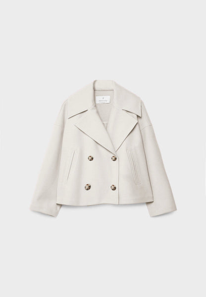 Giacca in misto lana - Oversize - Doppiopetto - Giacca corta in lana - Cappotto in lana da donna-Modasso