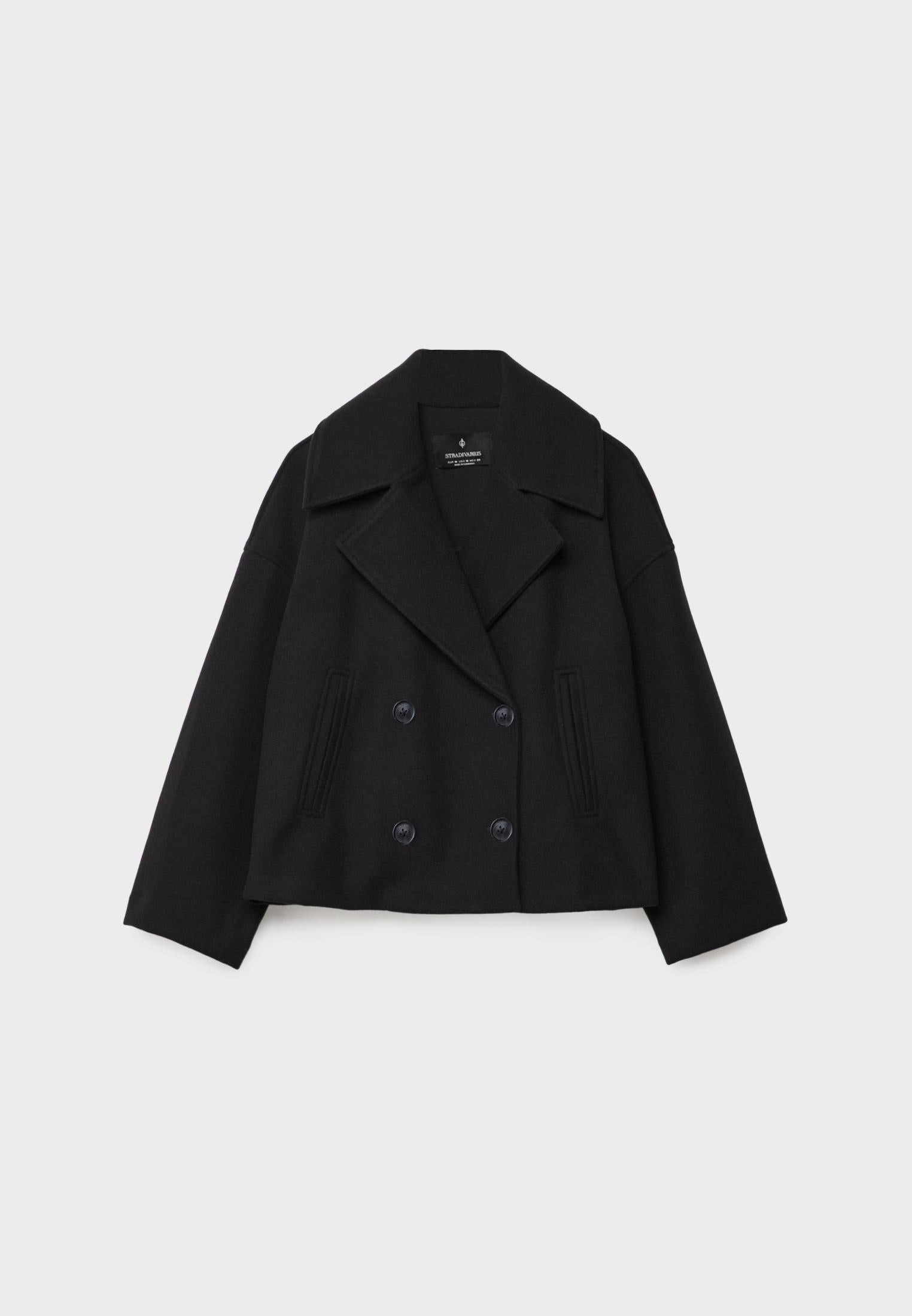 Giacca in misto lana - Oversize - Doppiopetto - Giacca corta in lana - Cappotto in lana da donna-Modasso