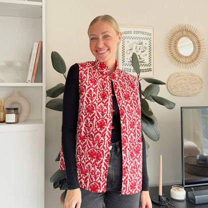 Gilet Trapuntato Reversibile, Donna a Fiori Smanicato-Modaso