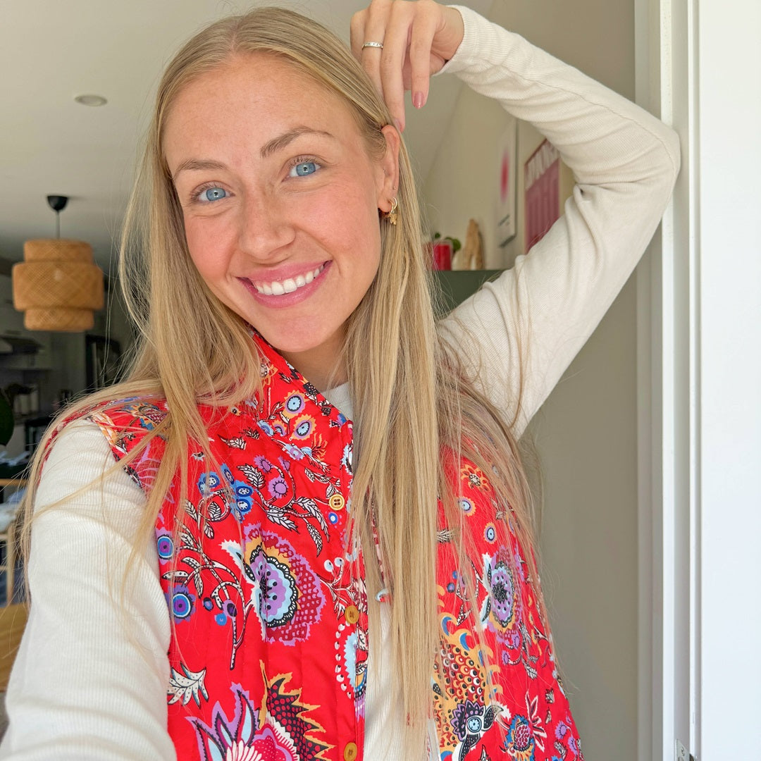Gilet Trapuntato Reversibile, Donna a Fiori Smanicato-Modaso