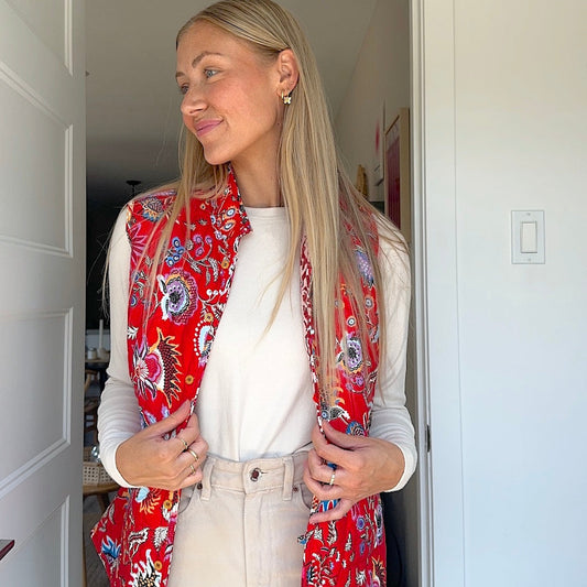 Gilet Trapuntato Reversibile, Donna a Fiori Smanicato-S-Modaso