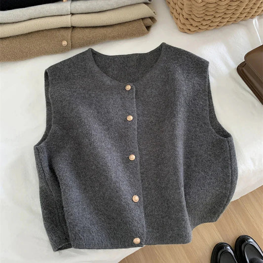 Gilet in maglia - Gilet da donna senza maniche e con bottoni-Grigio-S-Modasso