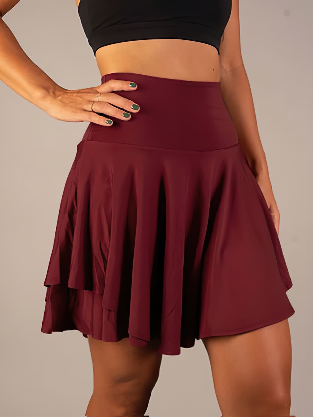 Gonna Pantalone Sportiva Donna, Vita Alta con Pantaloncini-Rosso Scuro-S-Modaso