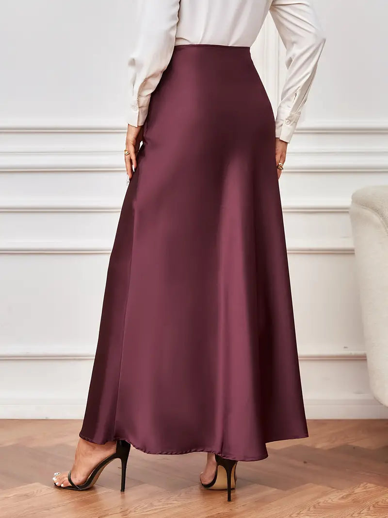 Gonna maxi, linea A, vita alta, gonna in raso, gonne lunghe-Modaso