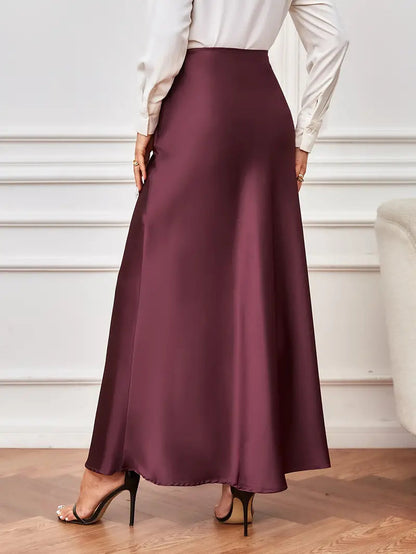 Gonna maxi, linea A, vita alta, gonna in raso, gonne lunghe-Modaso