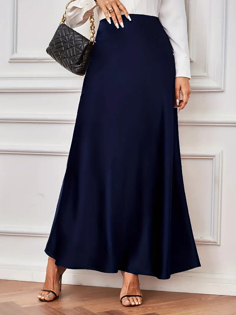 Gonna maxi, linea A, vita alta, gonna in raso, gonne lunghe-Modaso