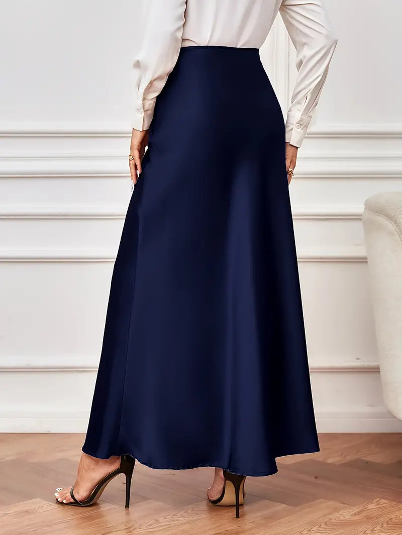 Gonna maxi, linea A, vita alta, gonna in raso, gonne lunghe-Modaso