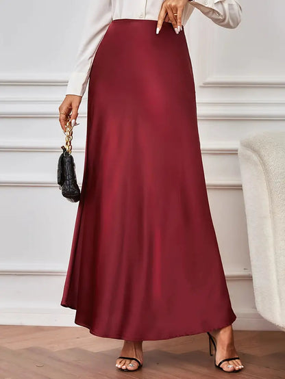 Gonna maxi, linea A, vita alta, gonna in raso, gonne lunghe-Modaso