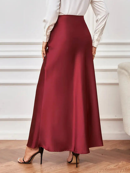 Gonna maxi, linea A, vita alta, gonna in raso, gonne lunghe-Modaso