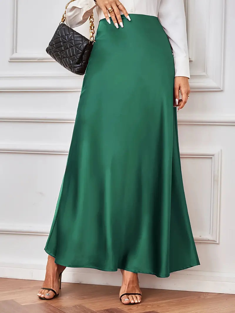 Gonna maxi, linea A, vita alta, gonna in raso, gonne lunghe-Modaso