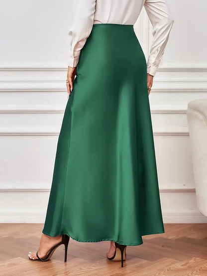 Gonna maxi, linea A, vita alta, gonna in raso, gonne lunghe-Modaso