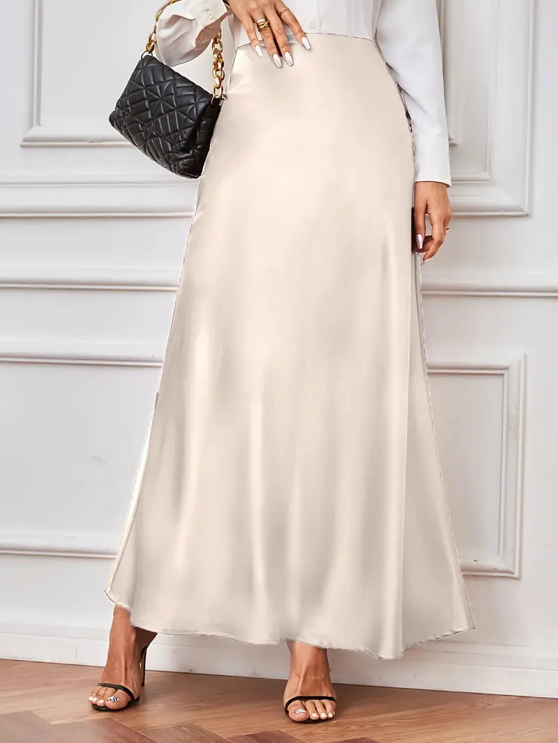 Gonna maxi, linea A, vita alta, gonna in raso, gonne lunghe-Modaso