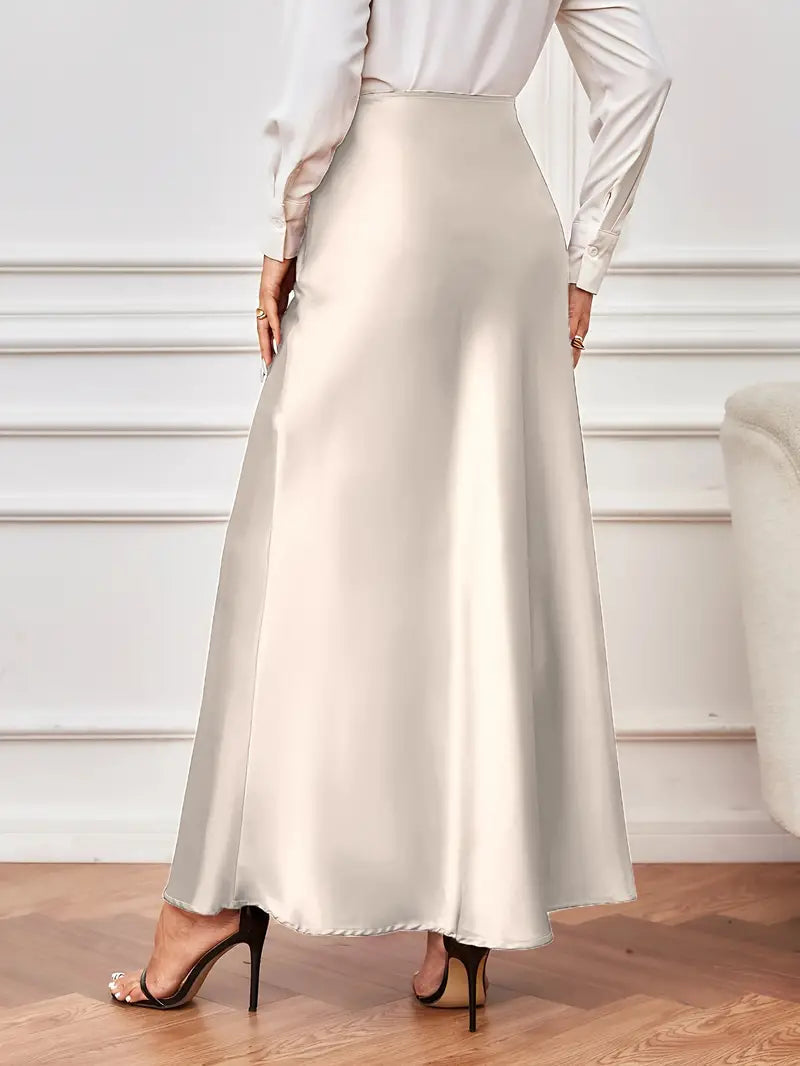 Gonna maxi, linea A, vita alta, gonna in raso, gonne lunghe-Modaso