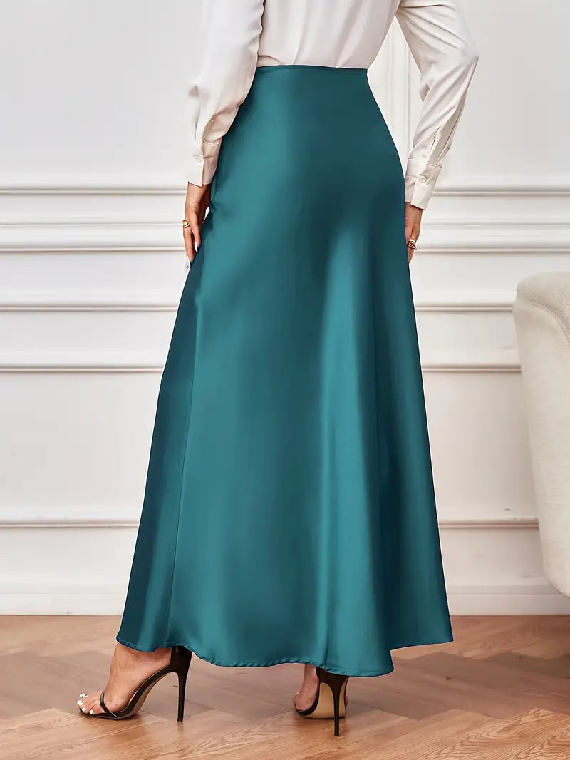 Gonna maxi, linea A, vita alta, gonna in raso, gonne lunghe-Modaso