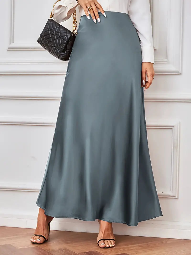 Gonna maxi, linea A, vita alta, gonna in raso, gonne lunghe-Modaso