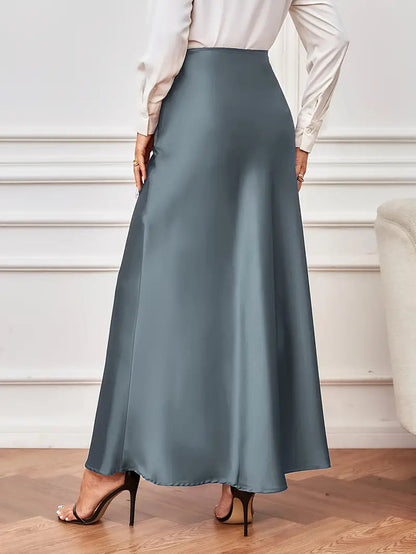 Gonna maxi, linea A, vita alta, gonna in raso, gonne lunghe-Modaso