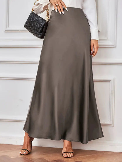 Gonna maxi, linea A, vita alta, gonna in raso, gonne lunghe-Modaso