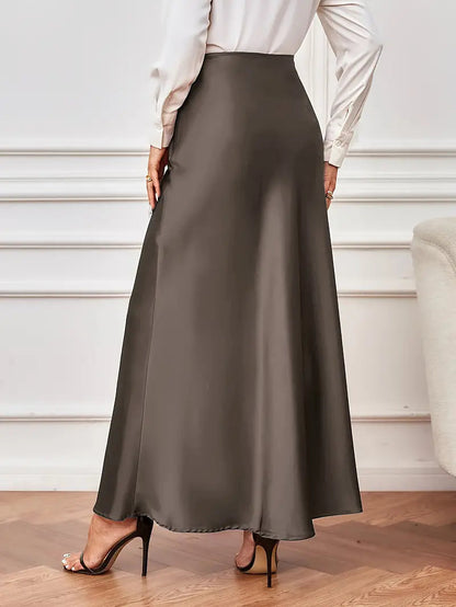 Gonna maxi, linea A, vita alta, gonna in raso, gonne lunghe-Modaso