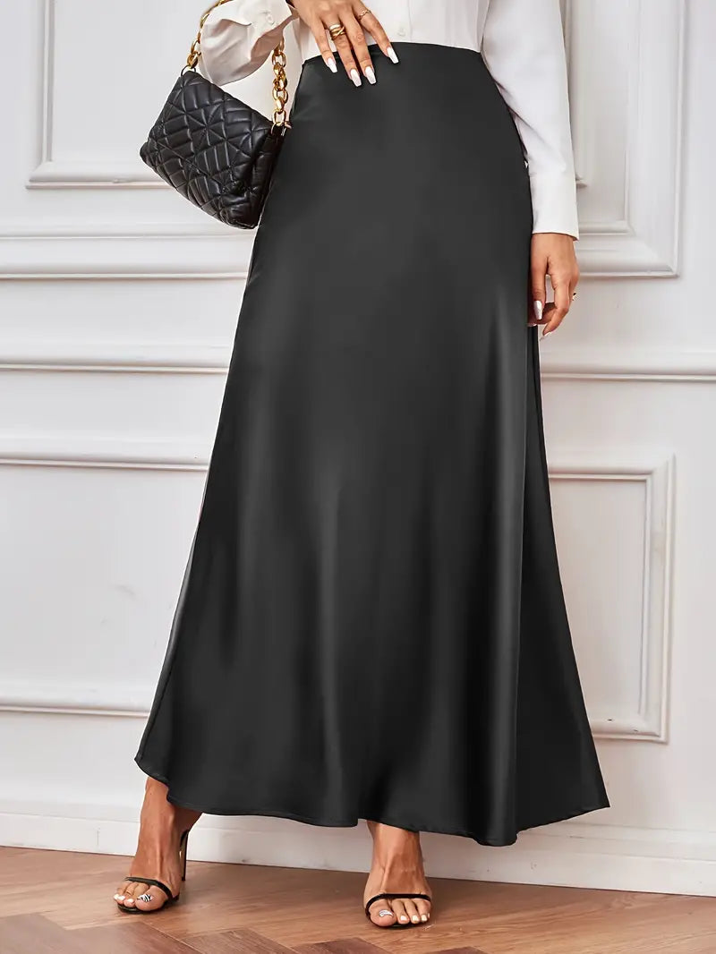 Gonna maxi, linea A, vita alta, gonna in raso, gonne lunghe-Modaso