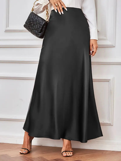 Gonna maxi, linea A, vita alta, gonna in raso, gonne lunghe-Modaso