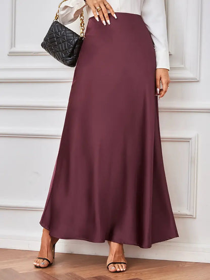 Gonna maxi, linea A, vita alta, gonna in raso, gonne lunghe-Modaso