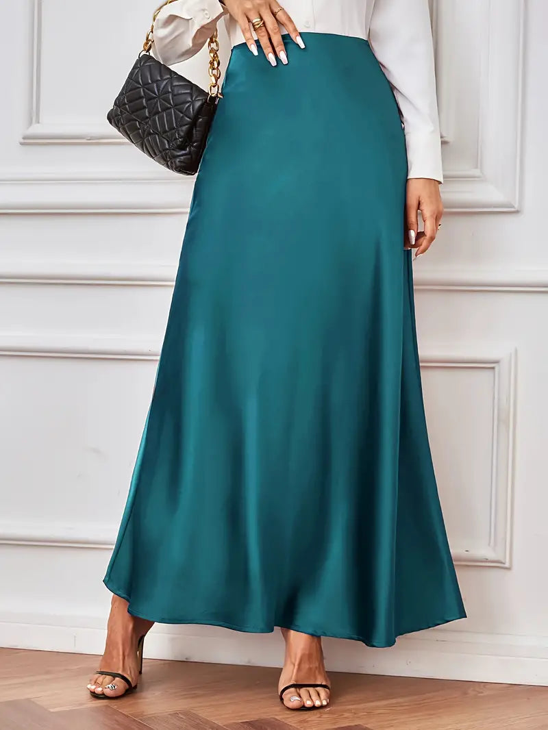 Gonna maxi, linea A, vita alta, gonna in raso, gonne lunghe-Modaso