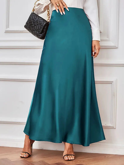 Gonna maxi, linea A, vita alta, gonna in raso, gonne lunghe-Modaso