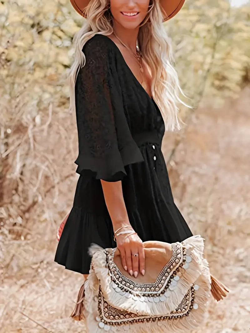 Isabeau Vestito di Pizzo, Abito Mini Boho per l'Estate-Modaso